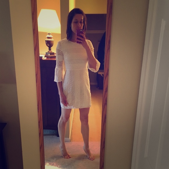 LOFT Dresses & Skirts - White lace Loft bell-sleeve dress, size 2💜